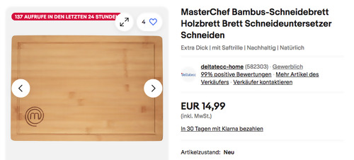MasterChef 38,5 x 27,5 x 3 cm Bambus-Schneidebrett mit Saftrille - jetzt 25% billiger MasterChef 38,5 x 27,5 x 3 cm Bambus-Schneidebrett mit Saftrille - jetzt 25% billiger