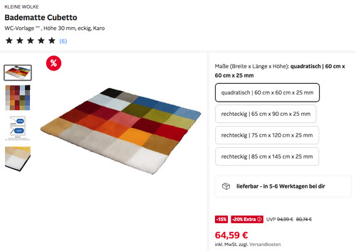 Otto.de - 20% Rabatt auf Badezimmerartikel: z.B. KLEINE WOLKE Badematte Cubetto 60 x 60 cm - jetzt 20% billiger Otto.de - 20% Rabatt auf Badezimmerartikel: z.B. KLEINE WOLKE Badematte Cubetto 60 x 60 cm - jetzt 20% billiger