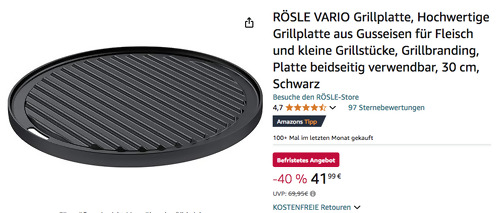 RÖSLE VARIO 30 cm Grillplatte aus Gusseisen - jetzt 16% billiger RÖSLE VARIO 30 cm Grillplatte aus Gusseisen - jetzt 16% billiger