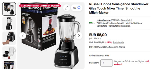 Russell Hobbs 28241-56 Sensigence Intelligent Standmixer (1,5 L Glasbehälter, 1.000 Watt) - jetzt 30% billiger Russell Hobbs 28241-56 Sensigence Intelligent Standmixer (1,5 L Glasbehälter, 1.000 Watt) - jetzt 30% billiger