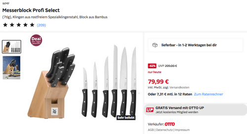 WMF 7-tlg. Messerblock Profi Select, Block aus Bambus - jetzt 23% billiger