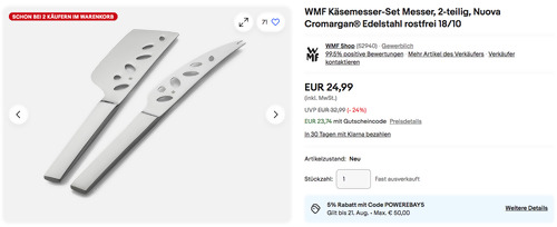 WMF Nuova 2-tlg. Käsemesser-Set, Cromargan Edelstahl poliert - jetzt 5% billiger