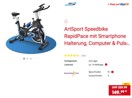 ArtSport Speedbike RapidPace Heimtrainer, 10 kg Schwungmasse ArtSport Speedbike RapidPace Heimtrainer, 10 kg Schwungmasse