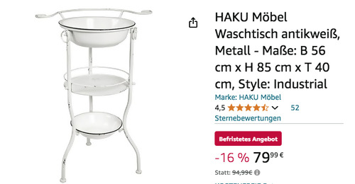 HAKU Möbel ?28361 Waschtisch antikweiß Metall, 56 x 85 x 40 cm HAKU Möbel ?28361 Waschtisch antikweiß Metall, 56 x 85 x 40 cm