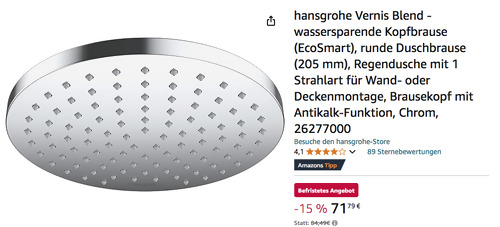 hansgrohe 26277000 Vernis Blend 205 mm Kopfbrause hansgrohe 26277000 Vernis Blend 205 mm Kopfbrause