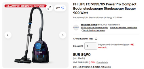 PHILIPS FC 9333/09 PowerPro Compact Bodenstaubsauger PHILIPS FC 9333/09 PowerPro Compact Bodenstaubsauger