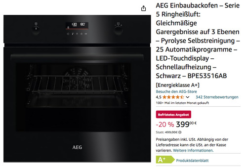 AEG BPE53516AB Einbaubackofen (LED-Touchdisplay, 25 Automatikprogramme) AEG BPE53516AB Einbaubackofen (LED-Touchdisplay, 25 Automatikprogramme)