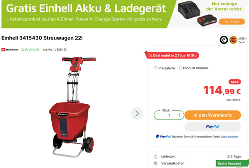 Einhell 3415430 Streuwagen 22l inkl. Einhell Power X-Change 2,5 Ah Starter-Kit Einhell 3415430 Streuwagen 22l inkl. Einhell Power X-Change 2,5 Ah Starter-Kit