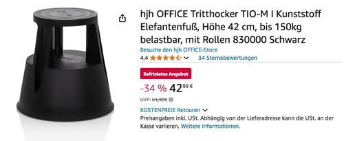 hjh OFFICE Tritthocker TIO-M I in Schwarz, 42 cm hoch hjh OFFICE Tritthocker TIO-M I in Schwarz, 42 cm hoch