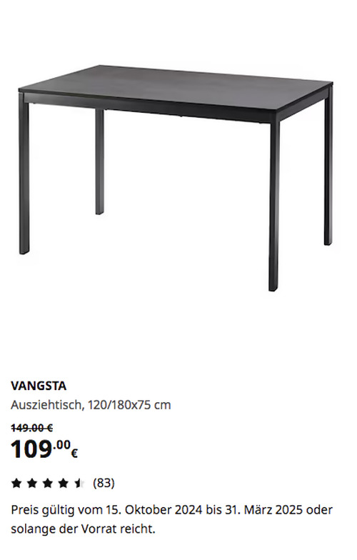 IKEA Frankfurt - VANGSTA Ausziehtisch, schwarz/dunkelbraun, 120/180x75 cm IKEA Frankfurt - VANGSTA Ausziehtisch, schwarz/dunkelbraun, 120/180x75 cm