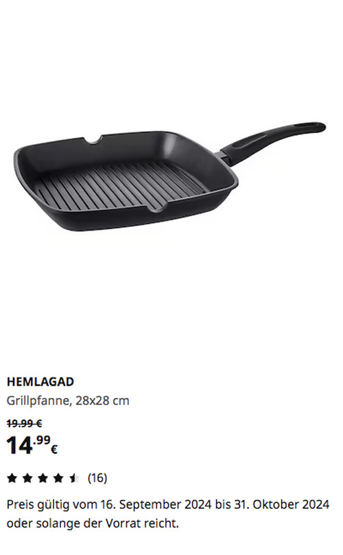 IKEA Kaarst - HEMLAGAD Grillpfanne, schwarz, 28x28 cm IKEA Kaarst - HEMLAGAD Grillpfanne, schwarz, 28x28 cm