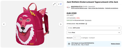 Jack Wolfskin Kinderrucksack Tagesrucksack Little Jack in Rosa Jack Wolfskin Kinderrucksack Tagesrucksack Little Jack in Rosa