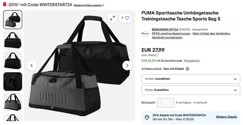 PUMA Sporttasche Umhängetasche Trainingstasche Tasche Sports Bag S in Schwarz oder Grau PUMA Sporttasche Umhängetasche Trainingstasche Tasche Sports Bag S in Schwarz oder Grau
