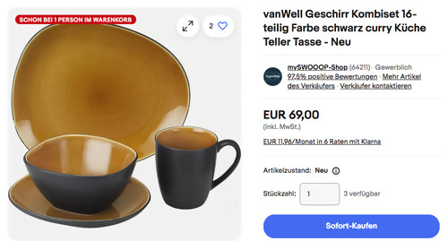 vanWell Geschirr Kombiset 16-teilig in Schwarz-Curry vanWell Geschirr Kombiset 16-teilig in Schwarz-Curry