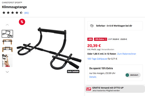 Otto.de - 15% Rabatt auf Fitnessgeräte & Fahrzeuge: z.B. CHRISTOPEIT SPORT® Klimmzugstange Otto.de - 15% Rabatt auf Fitnessgeräte & Fahrzeuge: z.B. CHRISTOPEIT SPORT® Klimmzugstange