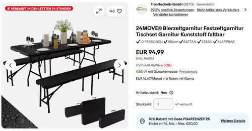 24MOVE® 3-tlg. 180 cm Bierzeltgarnitur 24MOVE® 3-tlg. 180 cm Bierzeltgarnitur