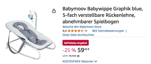Babymoov A012433 Babywippe in Graphik blue, 5-fach verstellbare Rückenlehne Babymoov A012433 Babywippe in Graphik blue, 5-fach verstellbare Rückenlehne