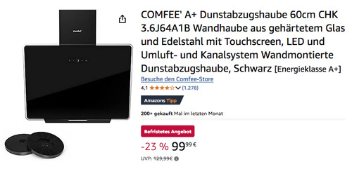 COMFEE CHK 3.6J64A1B 60cm Dunstabzugshaube (A+, Touchscreen) COMFEE CHK 3.6J64A1B 60cm Dunstabzugshaube (A+, Touchscreen)
