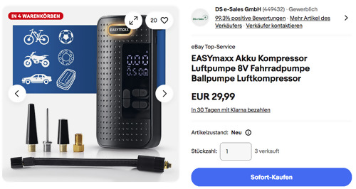 EASYmaxx Akku-Handkompressor für Fahrrad, Auto & Bälle, bis zu 10,3 bar EASYmaxx Akku-Handkompressor für Fahrrad, Auto & Bälle, bis zu 10,3 bar