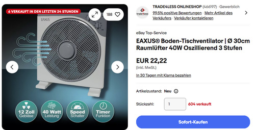 EAXUS 12 Zoll Boden-Tischventilator, 40 Watt EAXUS 12 Zoll Boden-Tischventilator, 40 Watt
