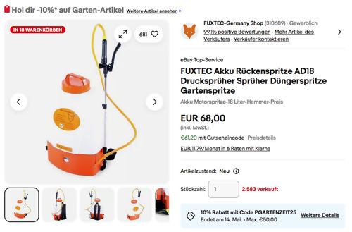 FUXTEC Akku Rückenspritze AD18, 18 Liter FUXTEC Akku Rückenspritze AD18, 18 Liter