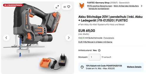 FUXTEC FX-E1JS20 Akku-Stichsäge Set (20V, Akku, Ladegerät) FUXTEC FX-E1JS20 Akku-Stichsäge Set (20V, Akku, Ladegerät)