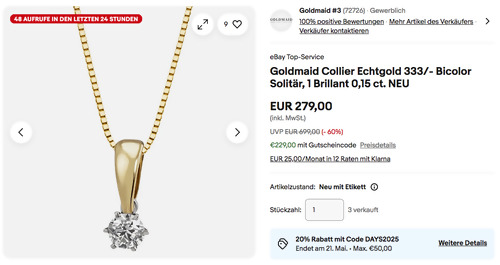 Goldmaid Echtgold 333/- Bicolor Solitär Collier mit 0,15 ct. Brillant Goldmaid Echtgold 333/- Bicolor Solitär Collier mit 0,15 ct. Brillant