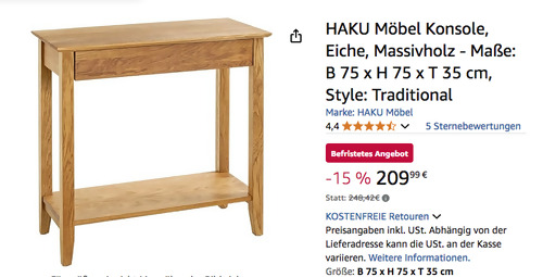 HAKU Möbel 54354 Massivholz Konsole, 75x75x35 cm HAKU Möbel 54354 Massivholz Konsole, 75x75x35 cm