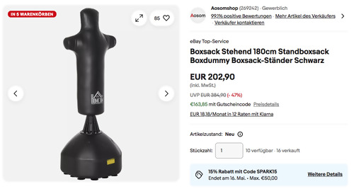 HOMCOM Boxsack Stehend 180cm HOMCOM Boxsack Stehend 180cm