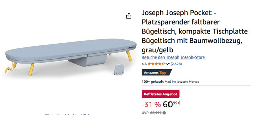 Joseph Joseph Bügelbrett "Pocket" in Grau/Gelb, faltbar Joseph Joseph Bügelbrett "Pocket" in Grau/Gelb, faltbar