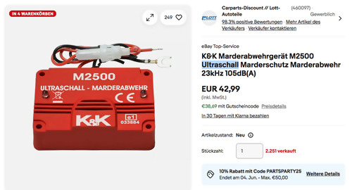 K&K Ultraschall Marderabwehrgerät M2500 ( 23kHz 105dB(A)) K&K Ultraschall Marderabwehrgerät M2500 ( 23kHz 105dB(A))