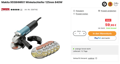 Makita 9558HNRX1 Winkelschleifer mit Trennscheiben (125mm, 840W) Makita 9558HNRX1 Winkelschleifer mit Trennscheiben (125mm, 840W)