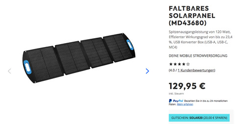 MEDION MD 43680 Solarpanel (max. 120 Watt, Faltbar, USB Konverter Box) MEDION MD 43680 Solarpanel (max. 120 Watt, Faltbar, USB Konverter Box)