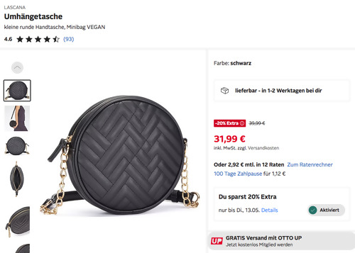 Otto.de - 20% Rabatt auf LASCANA: z.B. LASCANA Runde Minibag in Schwarz Otto.de - 20% Rabatt auf LASCANA: z.B. LASCANA Runde Minibag in Schwarz