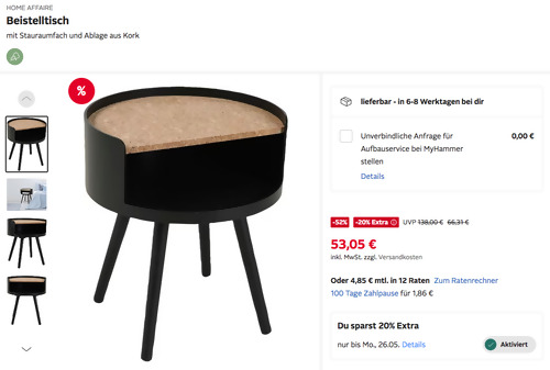 Otto.de - 20% Rabatt auf Möbel: z.B. HOME AFFAIRE Beistelltisch mit Stauraumfach und Ablage aus Kork Otto.de - 20% Rabatt auf Möbel: z.B. HOME AFFAIRE Beistelltisch mit Stauraumfach und Ablage aus Kork
