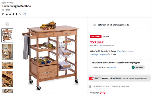 Otto.de - Mind. 19% Extra auf Küchen- & Esszimmer-Highlights: z.B. HOME AFFAIRE Küchenwagen Bamboo Otto.de - Mind. 19% Extra auf Küchen- & Esszimmer-Highlights: z.B. HOME AFFAIRE Küchenwagen Bamboo