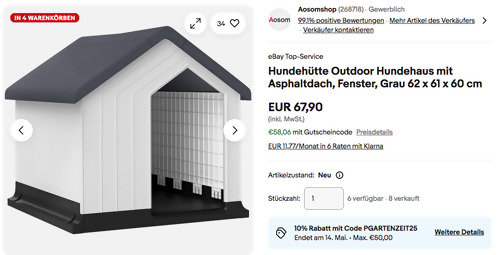 PawHut 62 x 61 x 60 cm Outdoor Hundehaus mit Asphaltdach in Grau/Weiß PawHut 62 x 61 x 60 cm Outdoor Hundehaus mit Asphaltdach in Grau/Weiß