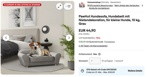 PawHut D04-288V00LG Hundesofa, Hundebett mit Nietendekoration, 86,5L x 52,5B x 33H cm PawHut D04-288V00LG Hundesofa, Hundebett mit Nietendekoration, 86,5L x 52,5B x 33H cm