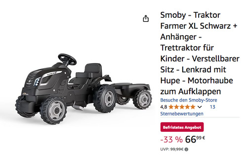 Smoby - Trettraktor Farmer XL Schwarz + Anhänger Smoby - Trettraktor Farmer XL Schwarz + Anhänger