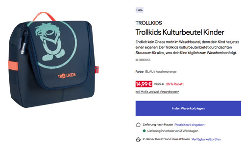 TROLLKIDS Kinder Kulturbeutel in Blau/Korallenorange TROLLKIDS Kinder Kulturbeutel in Blau/Korallenorange