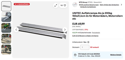 UNITEC 10320 2x 200kg Auffahrrampe Set, 150x21,4 cm UNITEC 10320 2x 200kg Auffahrrampe Set, 150x21,4 cm