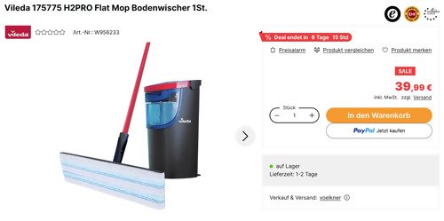 Vileda 175775 H2PRO Flat Mop Bodenwischer Set Vileda 175775 H2PRO Flat Mop Bodenwischer Set