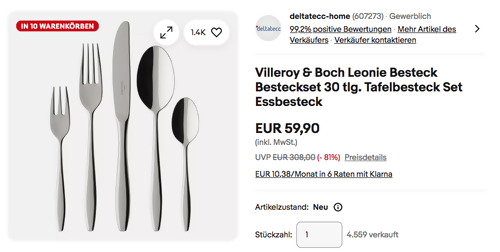 Villeroy & Boch 30-tlg. Leonie Besteckset Villeroy & Boch 30-tlg. Leonie Besteckset