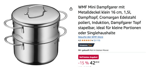 WMF Mini 1,5l Dampfgarer mit Metalldeckel, 16 cm WMF Mini 1,5l Dampfgarer mit Metalldeckel, 16 cm