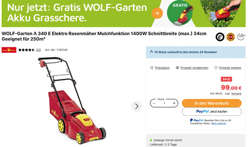 WOLF-Garten A 340 E Elektro Rasenmäher inkl. WOLF-Garten FINESSE 30 R Akku Grasschere WOLF-Garten A 340 E Elektro Rasenmäher inkl. WOLF-Garten FINESSE 30 R Akku Grasschere