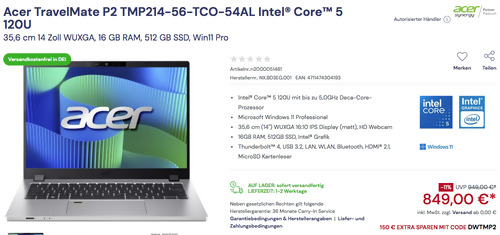 Acer TravelMate P2 TMP214-56-TCO-54AL 35,6 cm/14 Zoll Notebook (i5, 16 GB RAM, 512 GB SSD, Win11 Pro) Acer TravelMate P2 TMP214-56-TCO-54AL 35,6 cm/14 Zoll Notebook (i5, 16 GB RAM, 512 GB SSD, Win11 Pro)