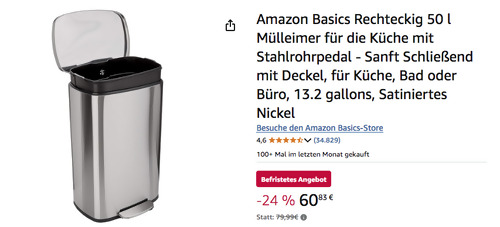 Amazon Basics 50 Liter Rechteckig Edelstahl-Mülleimer Amazon Basics 50 Liter Rechteckig Edelstahl-Mülleimer
