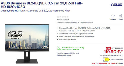 ASUS Business BE24EQSB 60,5 cm 23,8 Zoll Full-HD Monitor ASUS Business BE24EQSB 60,5 cm 23,8 Zoll Full-HD Monitor