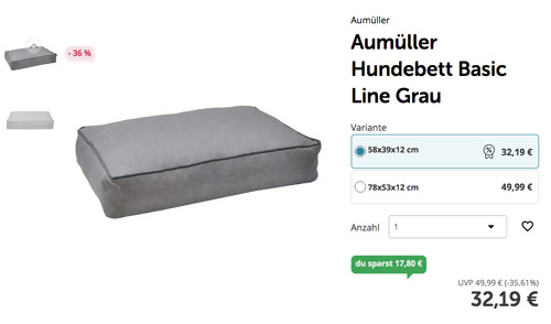 Aumüller Hundebett 58x39x12 cm Basic Line Grau Aumüller Hundebett 58x39x12 cm Basic Line Grau