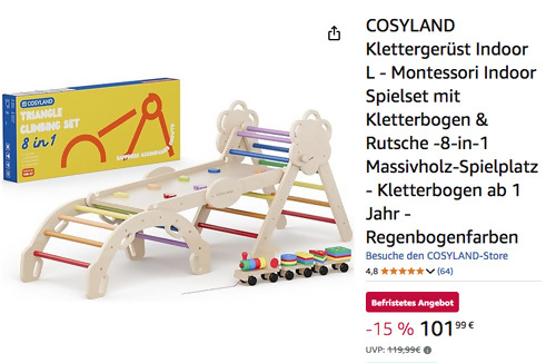 COSYLAND 8-in-1 Klettergerüst Indoor L in Regenbogenfarben COSYLAND 8-in-1 Klettergerüst Indoor L in Regenbogenfarben